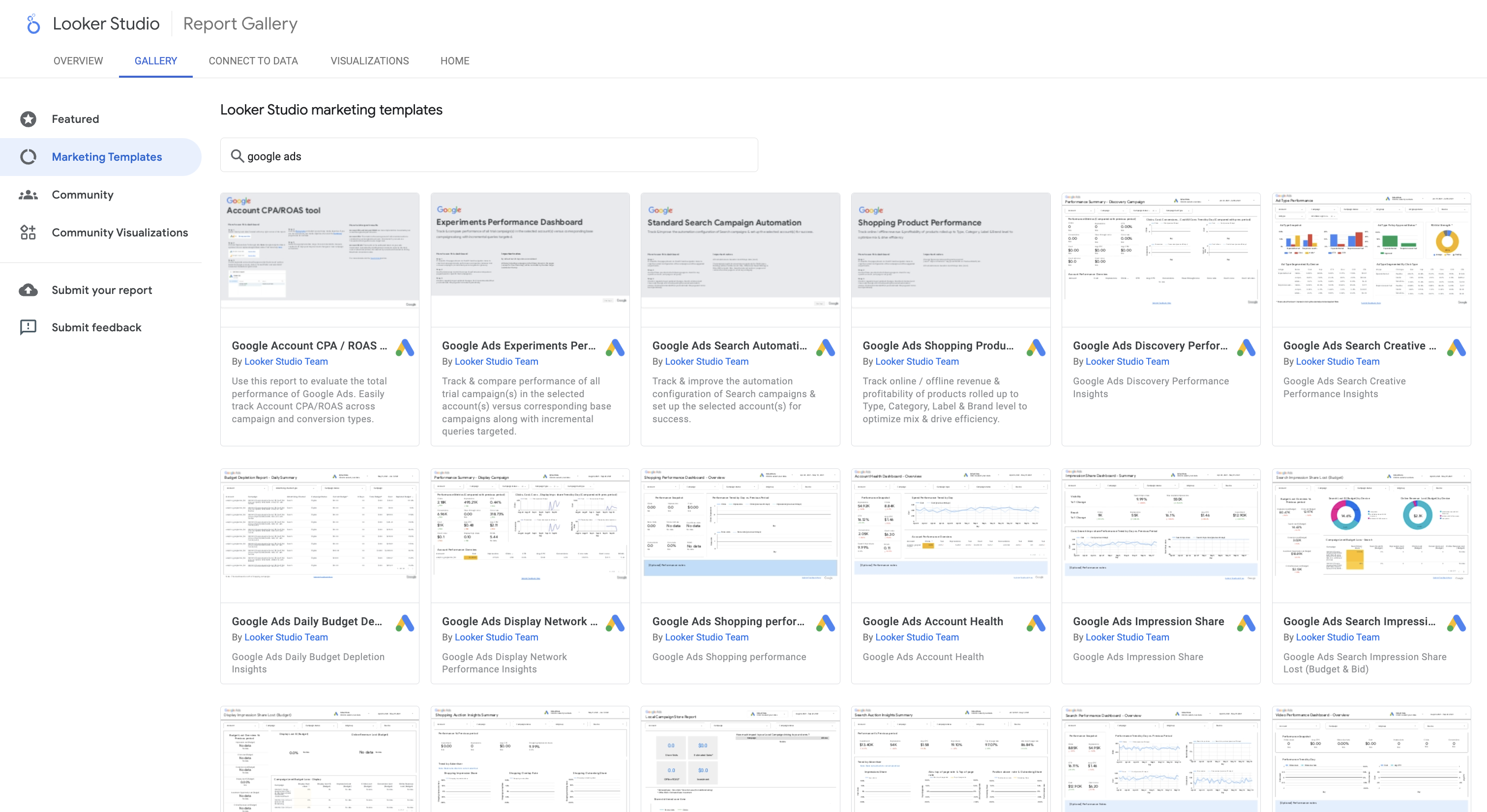 darmowe szablony reklam Google od zespołu Looker Studio